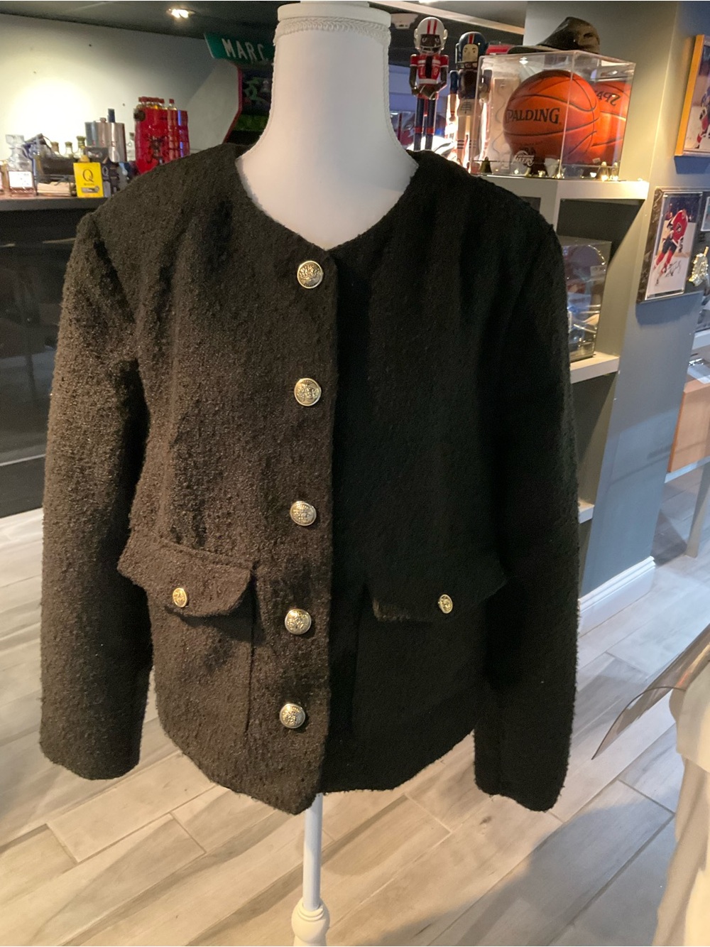 Universal Thread Black Bouclé Blazer with Gold Buttons